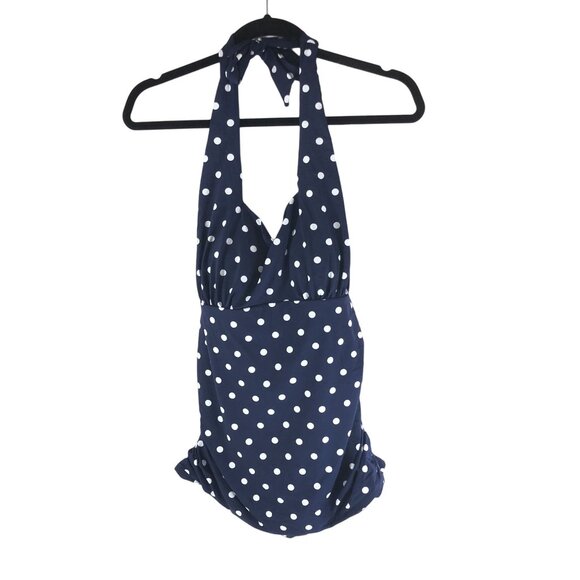 Lands End Chlorine Resistant Square Neck Halter Tankini Swimsuit Top Blue 12 - Picture 1 of 3